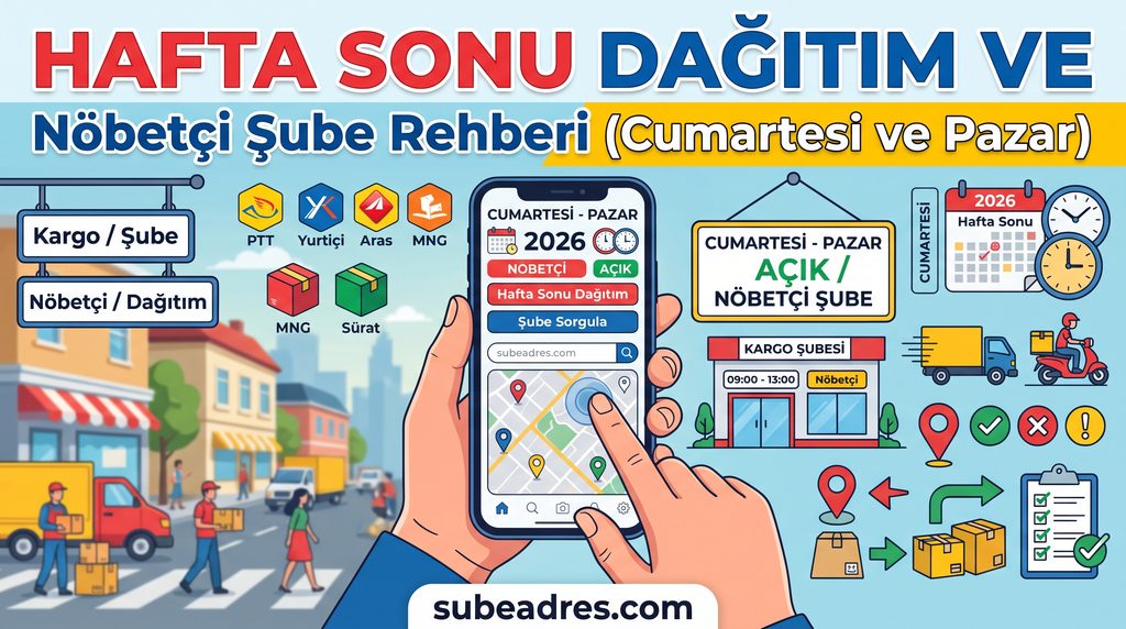 Cumartesi ve Pazar Günleri Hangi Kargo Şubeleri Açık? 2026 Hafta Sonu Dağıtım ve Nöbetçi Şube Rehberi 2 Cumartesi ve Pazar Günleri Hangi Kargo Şubeleri Açık? 2026 Hafta Sonu Dağıtım ve Nöbetçi Şube Rehberi